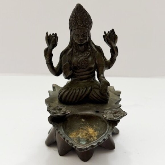 Vintage Solid Brass Lakshmi Hindu Goddess Incense Burner - Picture 2 of 5